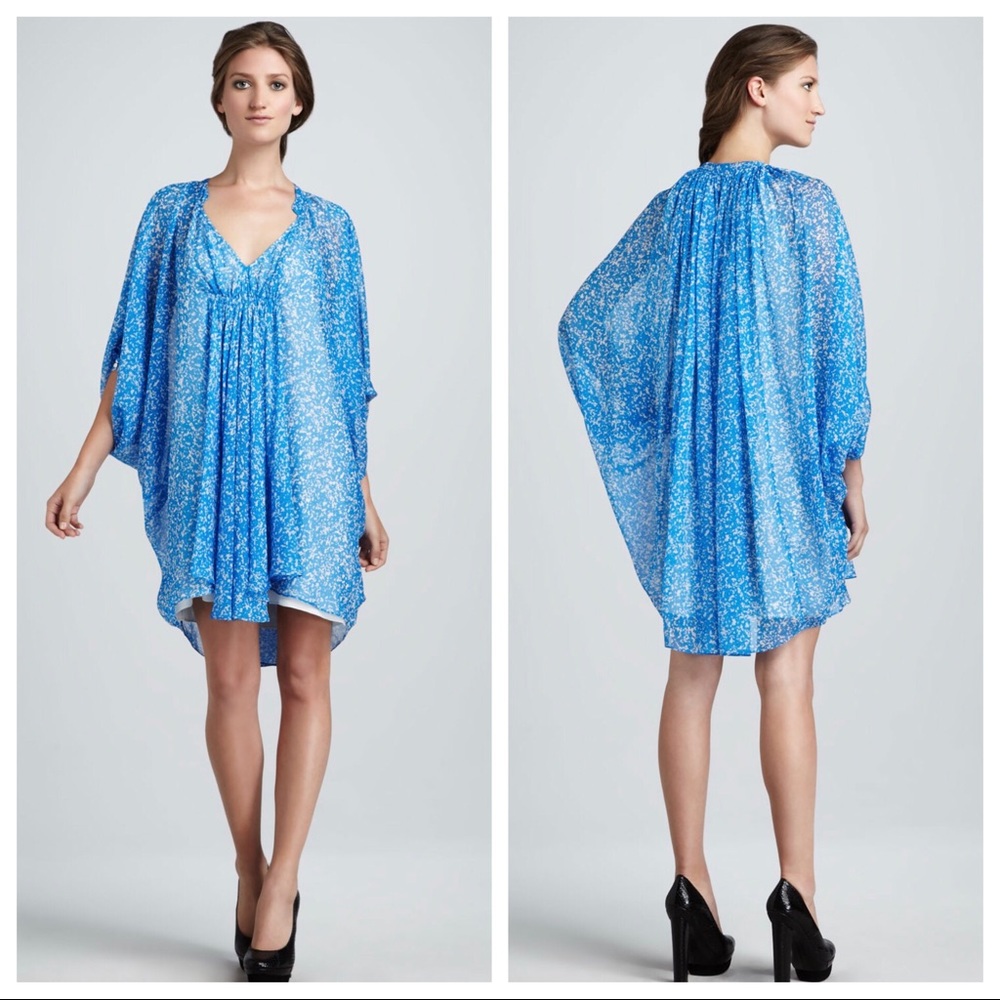 DVF Fleurette Silk Blue Dress - Picture 2 of 8